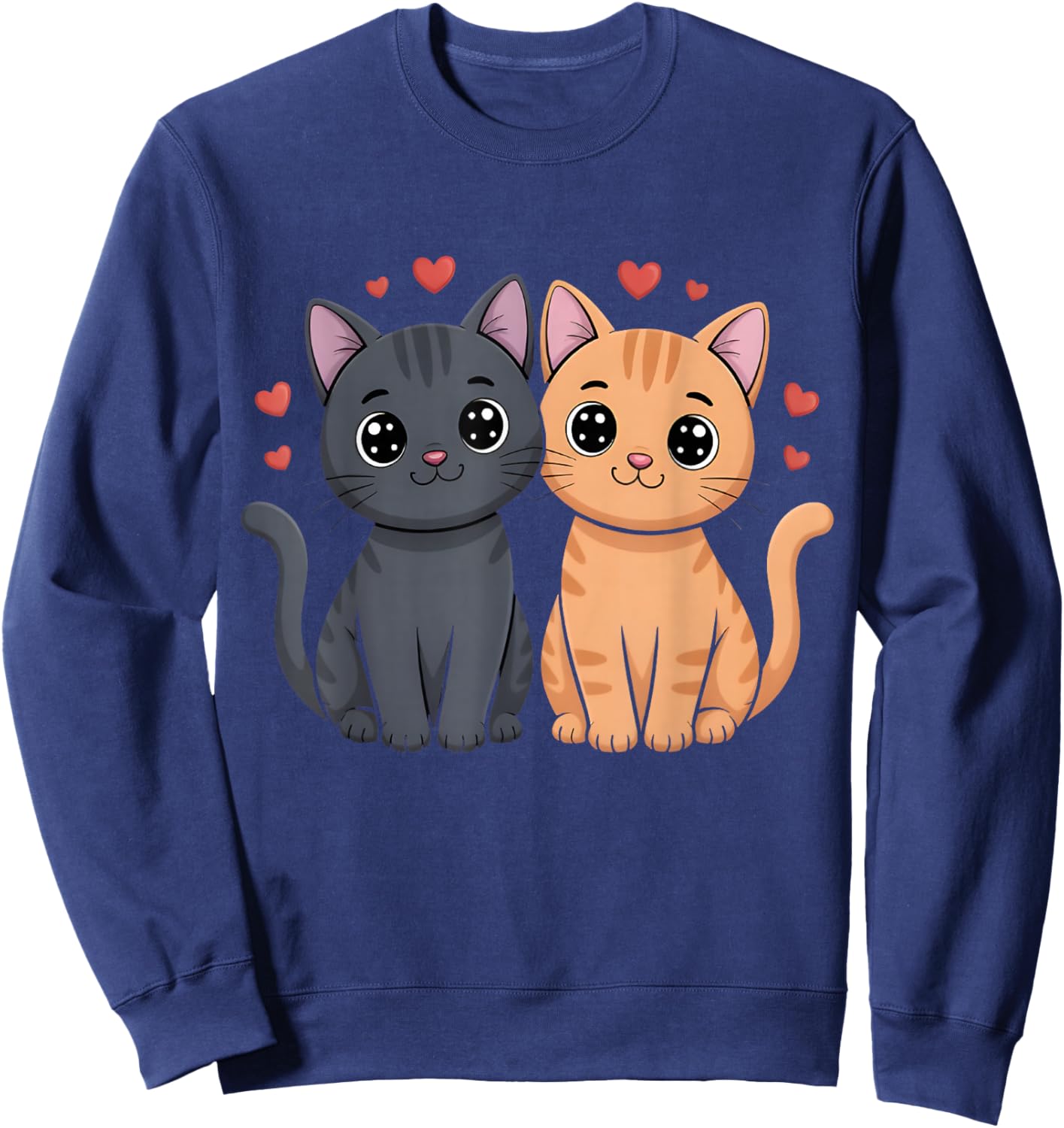 Black and Orange Cat Valentine Ginger Cat Valentine's Day Sweatshirt - Sweatshirt | Navy