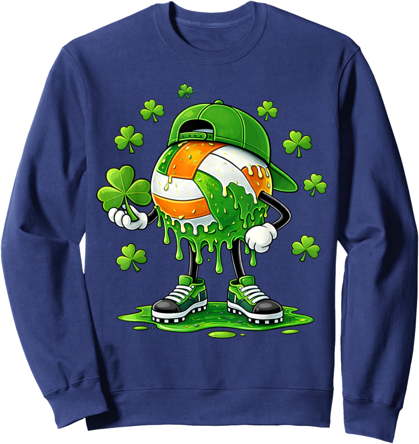 Volleyball St Patricks Day Boys Kids Sport Green Shamrock Sweatshirt - Sweatshirt | Navy