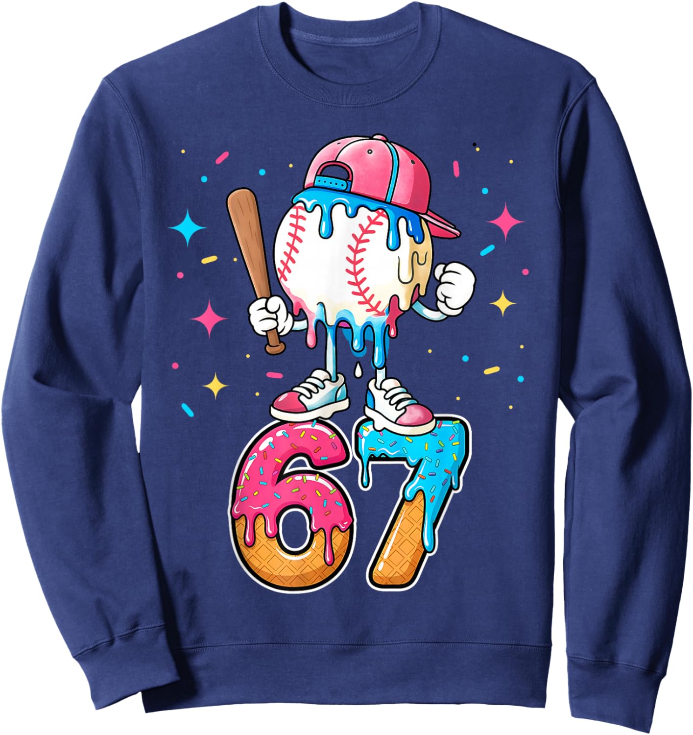Baseball Drip Number 67 Six Seven Meme Ice Cream Dripping Sweatshirt - Sweatshirt | Navy