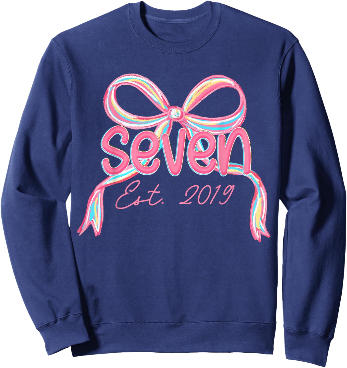 7th Birthday Girl Pink Coquette Bow 7 Year Old Decorations Sweatshirt - Sweatshirt | Navy