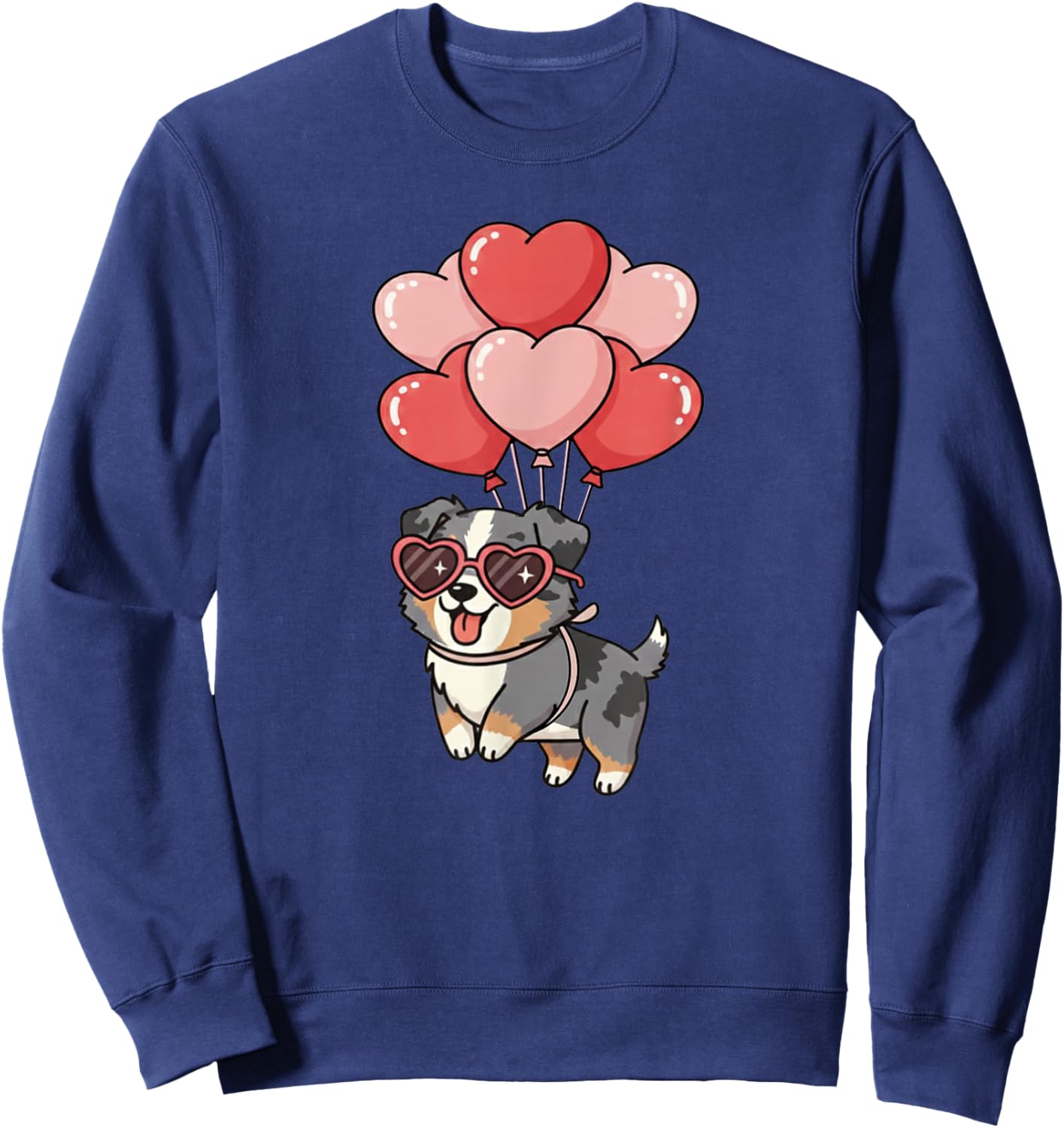 Valentines Day Heart Balloons Blue Merle Australian Shepherd Sweatshirt - Sweatshirt | Navy