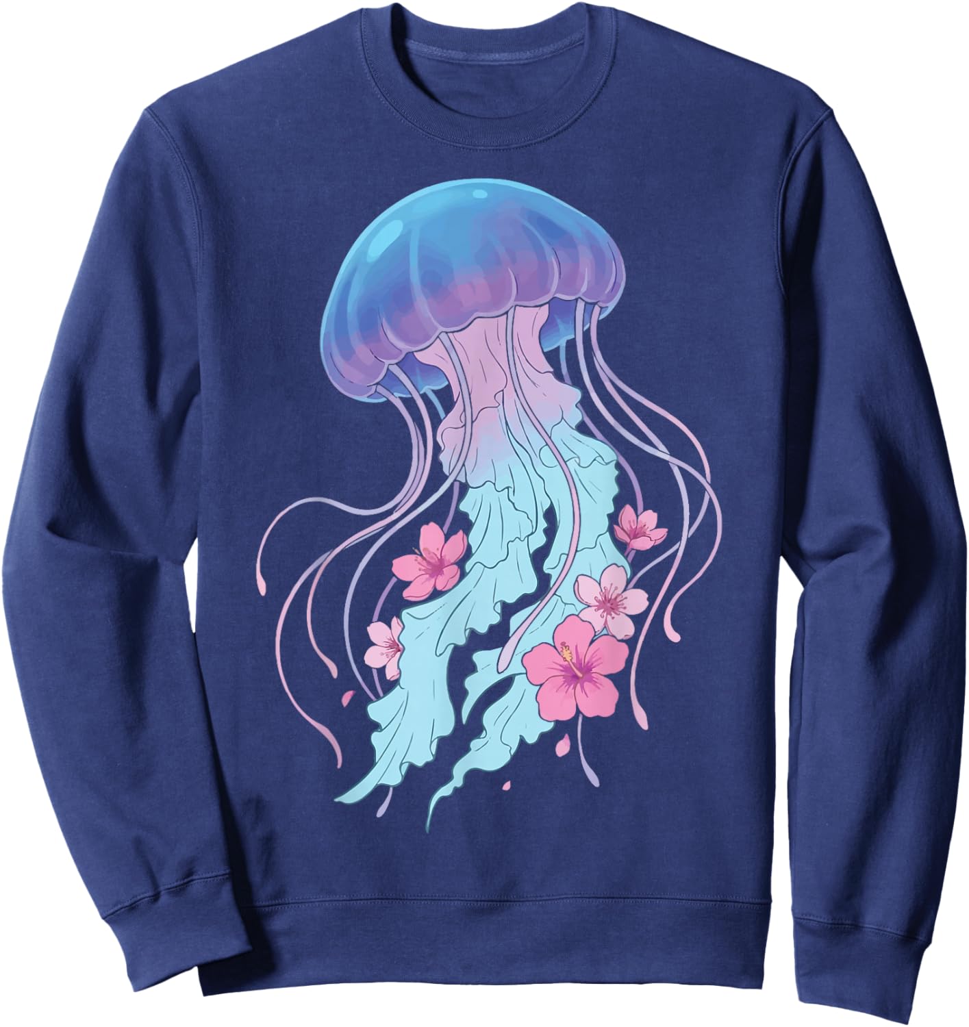 Jellyfish Floral Ocean Flowers Sweatshirt - Sweatshirt | Navy