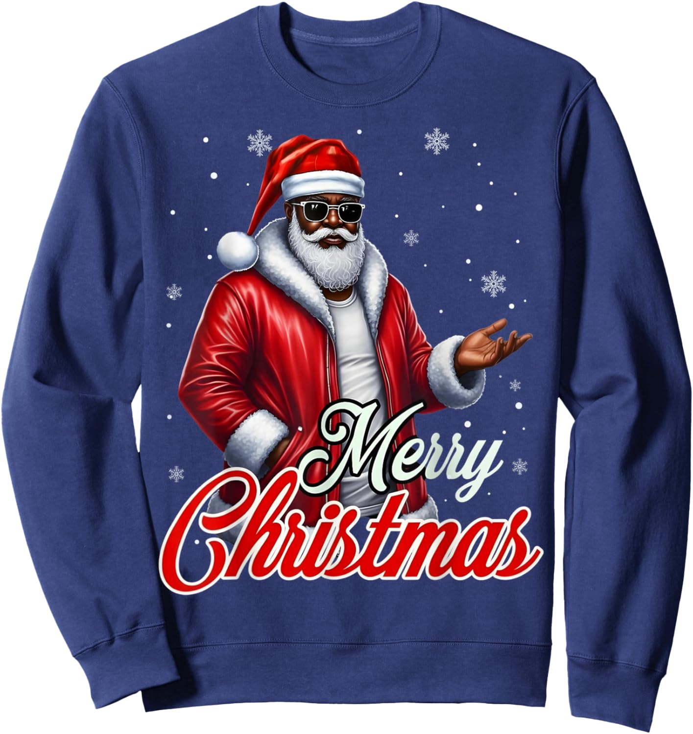 African American Santa Christmas Cool Black X-Mas Men Boy Sweatshirt - Sweatshirt | Navy