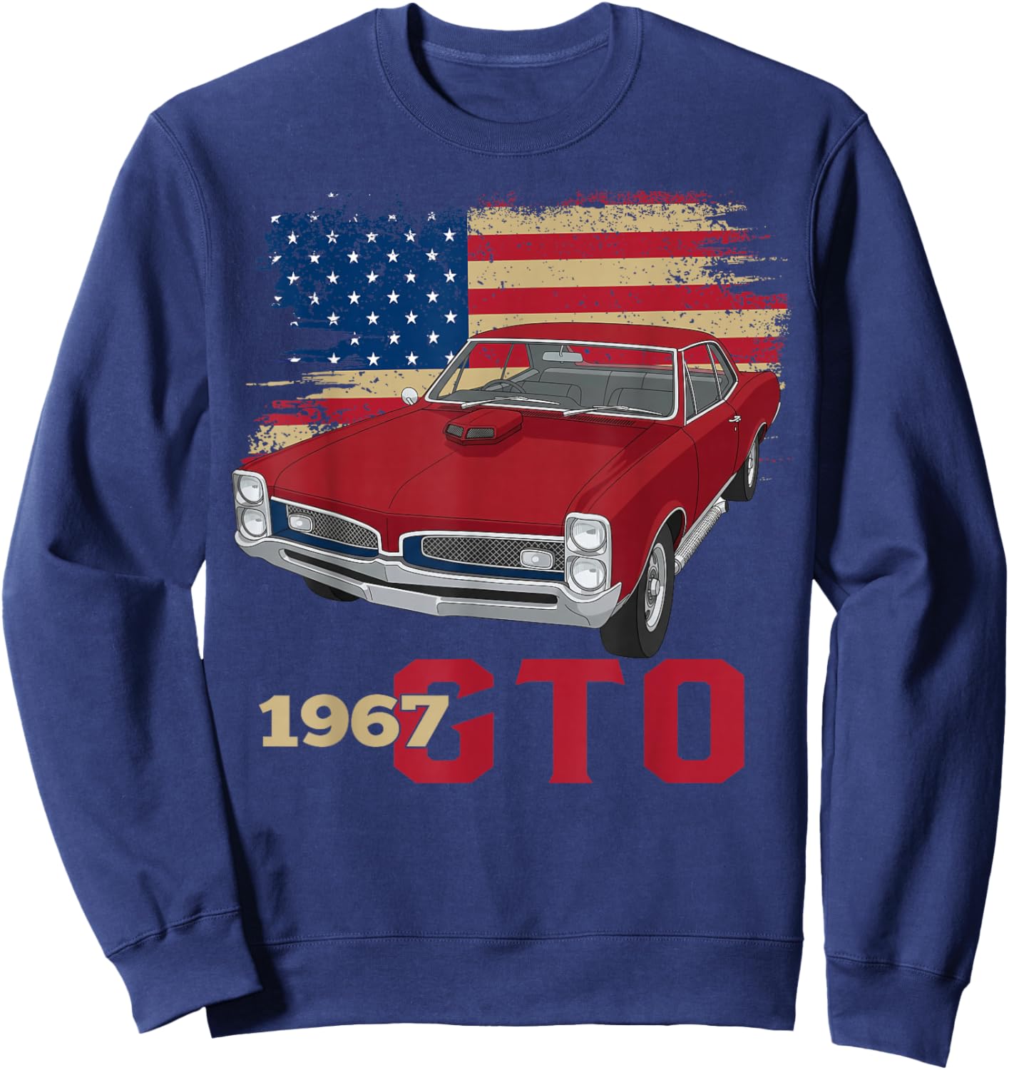 67 1967 GTO Silhouette Muscle Car American Flag Sweatshirt - Sweatshirt | Navy