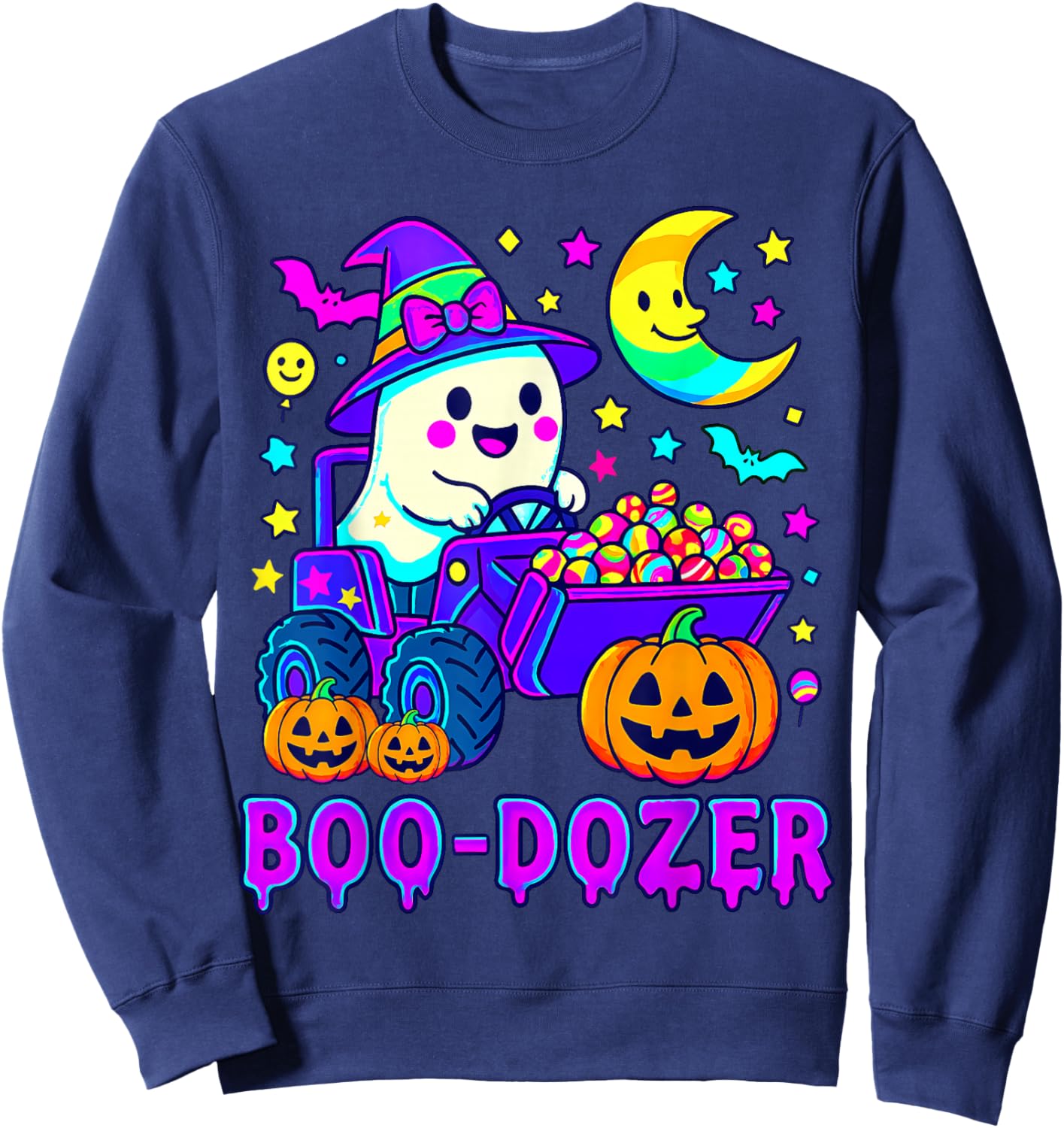 Boo Dozer Ghost Bulldozer Halloween Construction Trucks Sweatshirt - Sweatshirt | Navy
