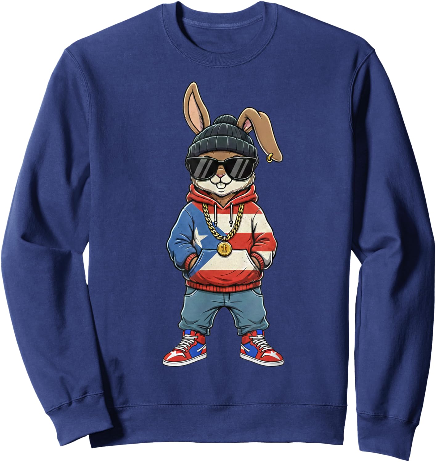 Puerto Rican Bunny Puerto Rico Flag Cool Patriotic Boricua Sweatshirt - Sweatshirt | Navy