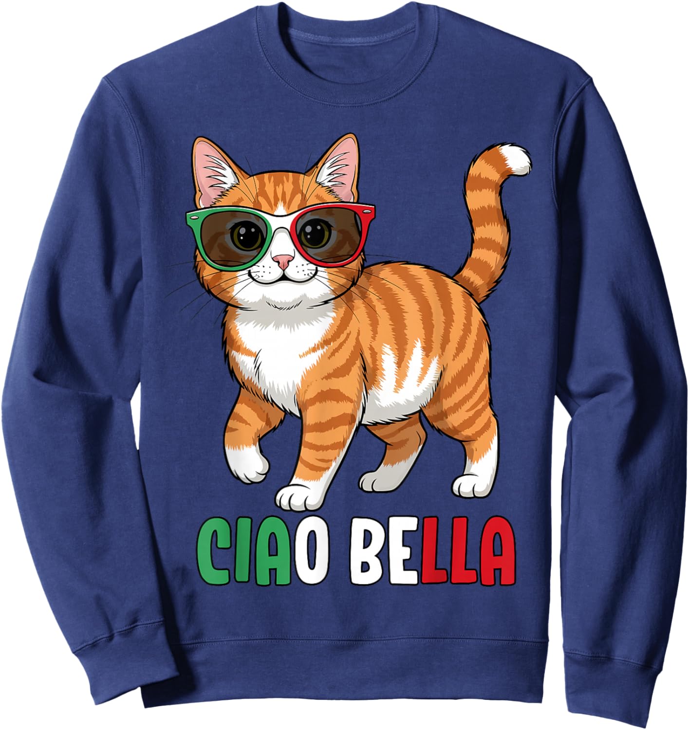 Ciao Bella Cat with Sunglasses Italian Sweatshirt - Sweatshirt | Navy