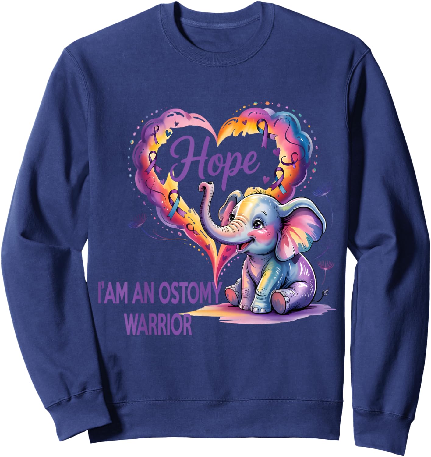 Ostomy Warrior Hope Elephant Awareness Ribbon Purple Sweatshirt - Sweatshirt | Navy