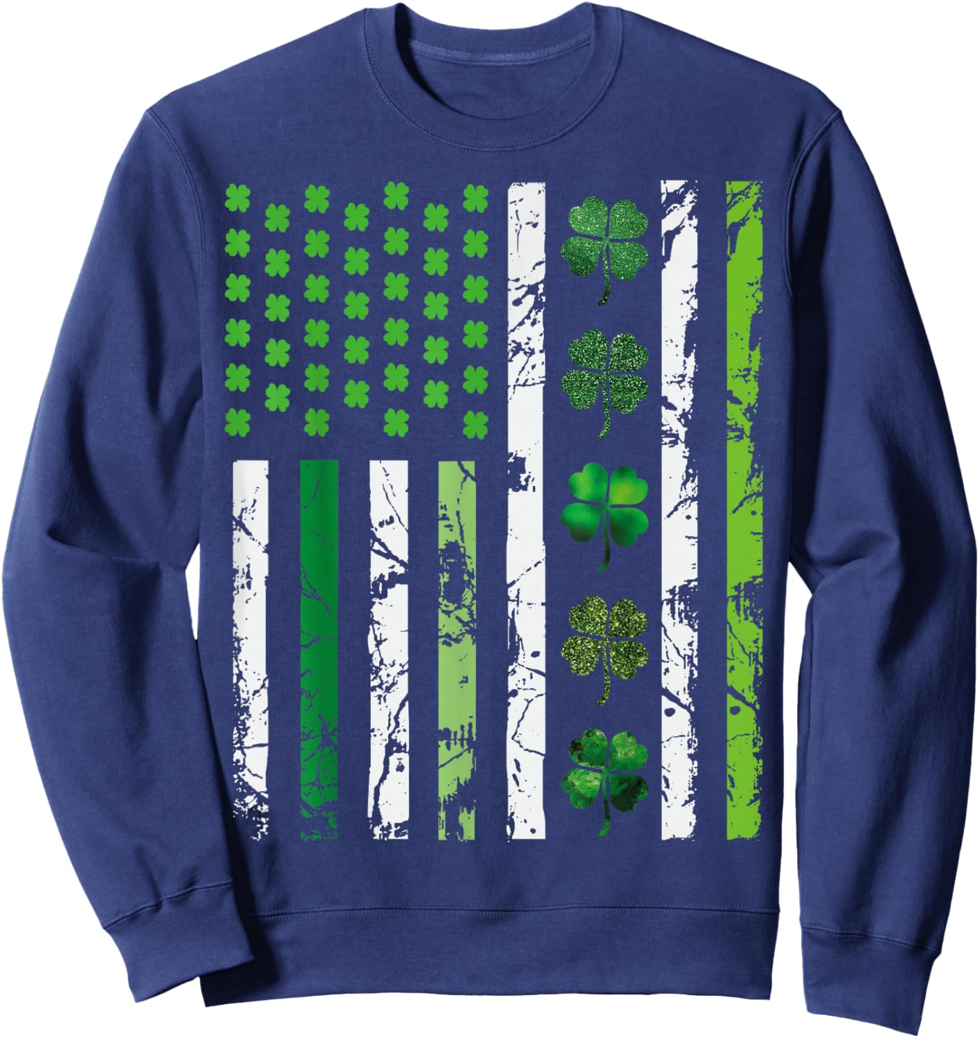 US American Flag Shamrocks St Patricks Day Vintage Sweatshirt - Sweatshirt | Navy