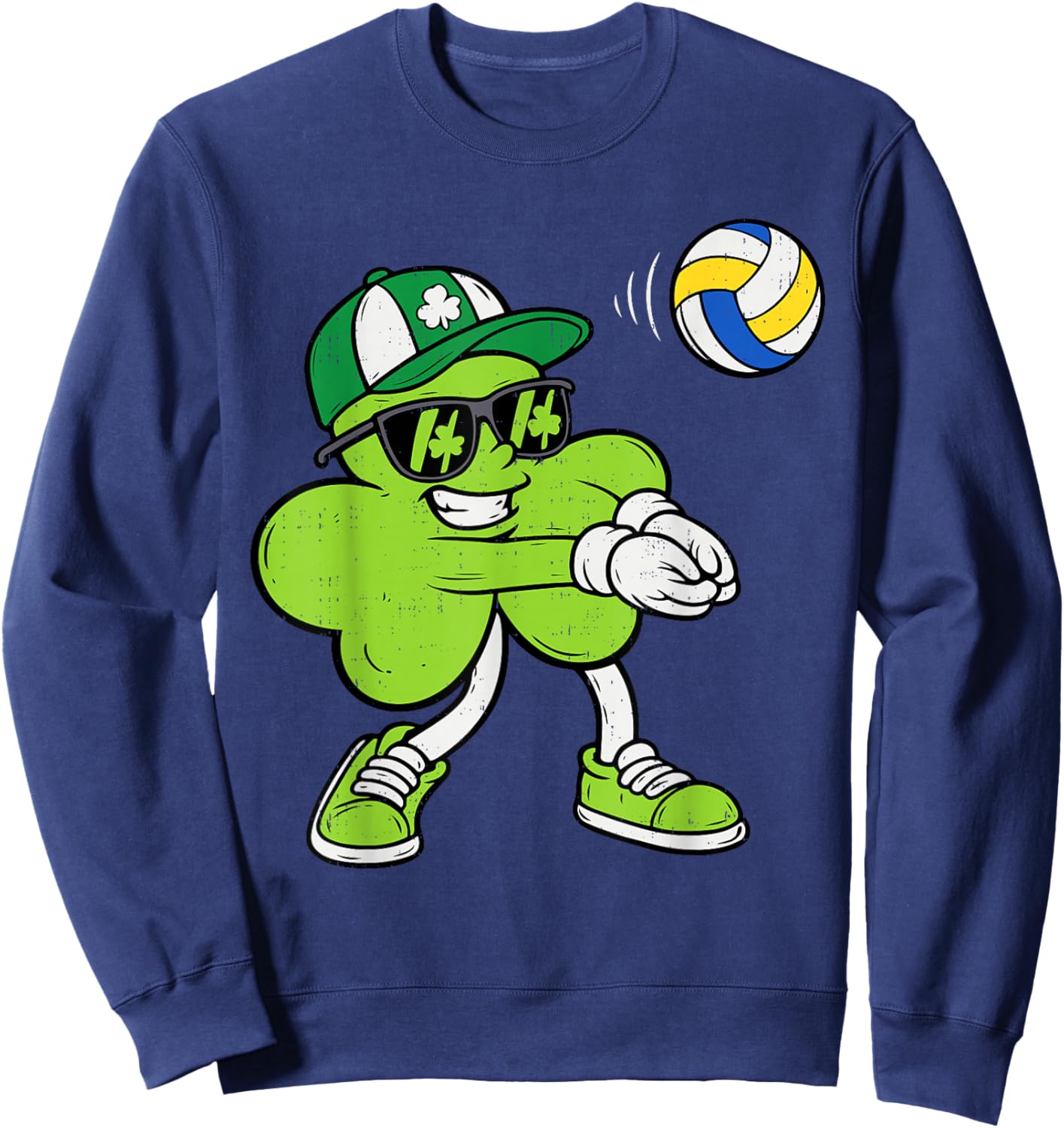 Volleyball Saint Patricks Day Boys Kids Sport Green Shamrock Sweatshirt - Sweatshirt | Navy