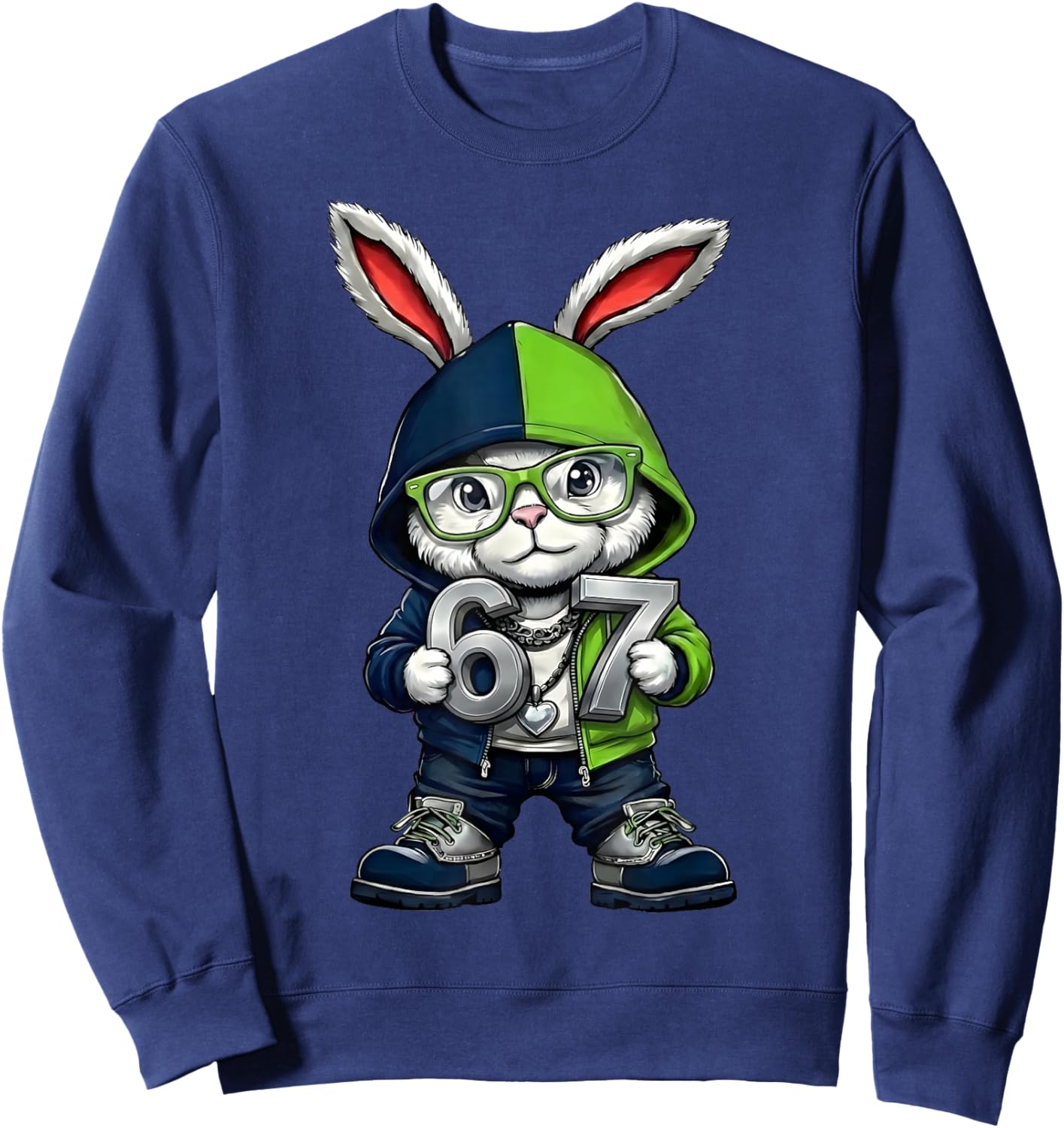 67 Bunny Ears Six Seven Easter Bunny Meme Men Boys Kids Sweatshirt - Sweatshirt | Navy