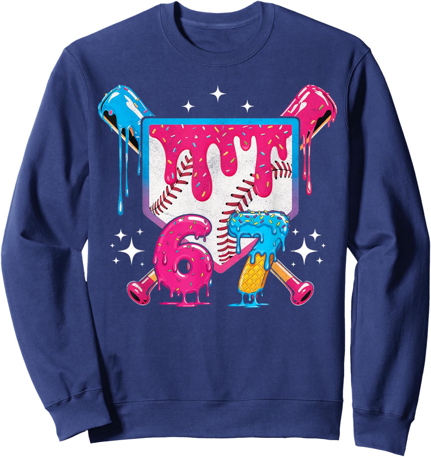 67 Six Seven Ice Cream Drip Baseball Boys Youth Sweatshirt - Sweatshirt | Navy