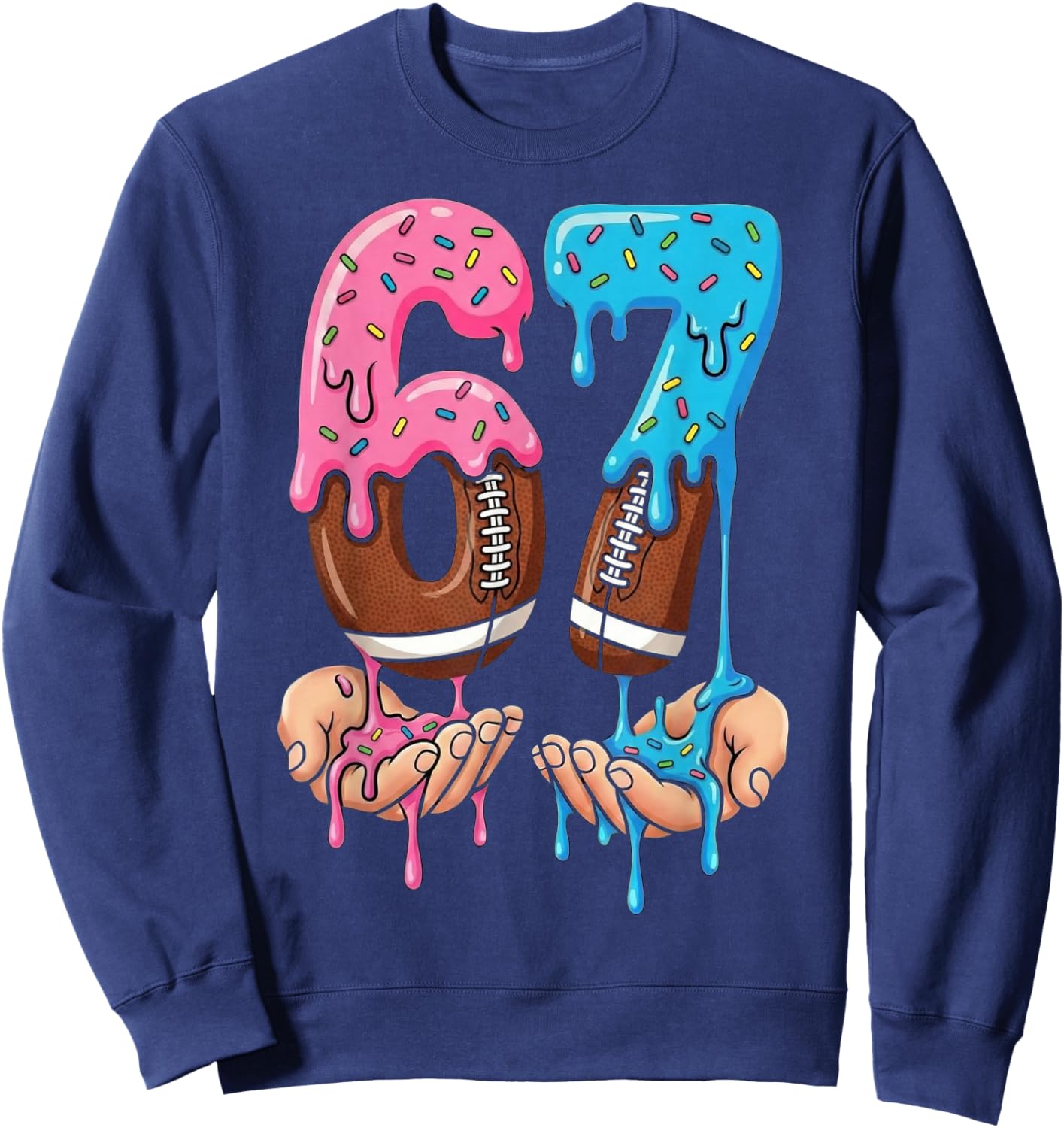 Football Ice Cream Drip 67 Hands Boys Six Seven Game Day Sweatshirt - Sweatshirt | Navy