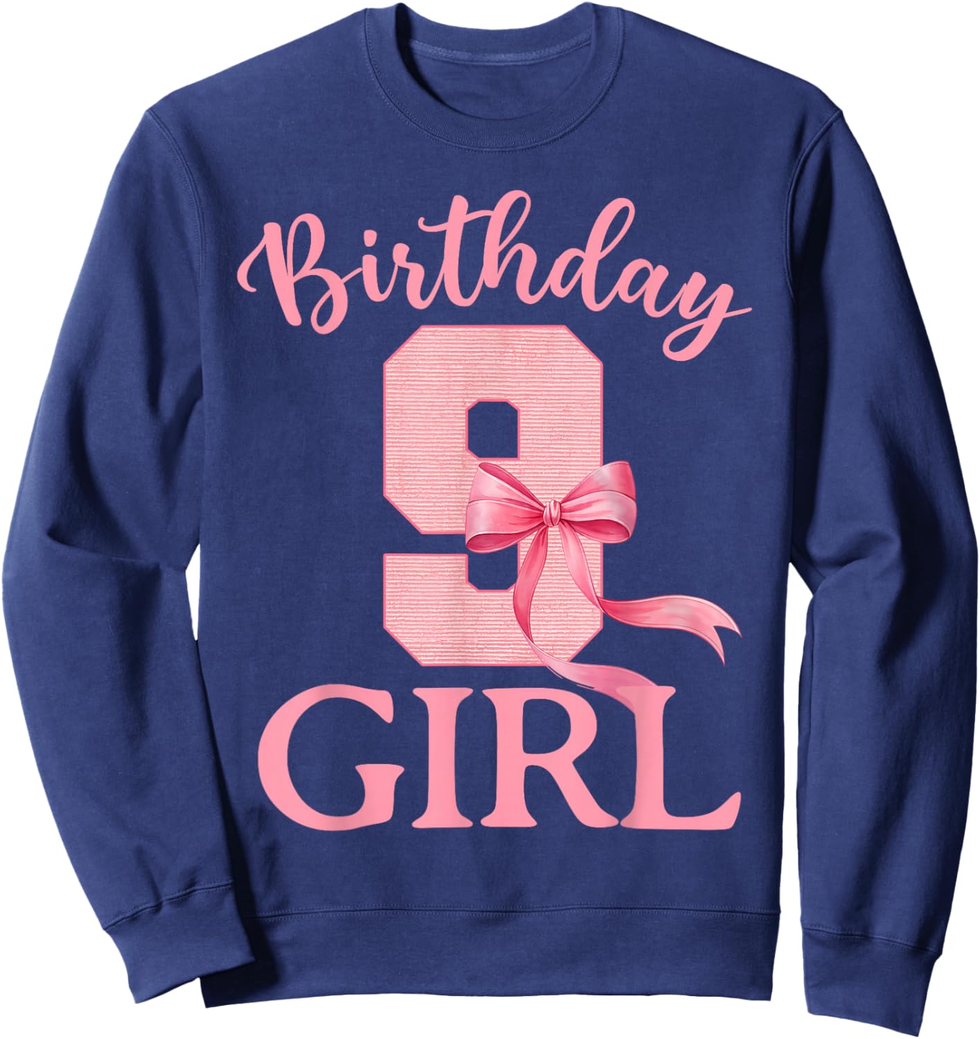9th Birthday Girl Coquette Bow Themed 9 Year Old Girls Kids Sweatshirt - Sweatshirt | Navy