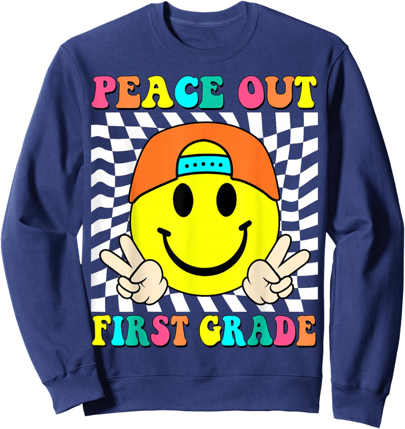 Last Day of School Peace Out 1st Grade Kids Boy Graduation Sweatshirt - Sweatshirt | Navy