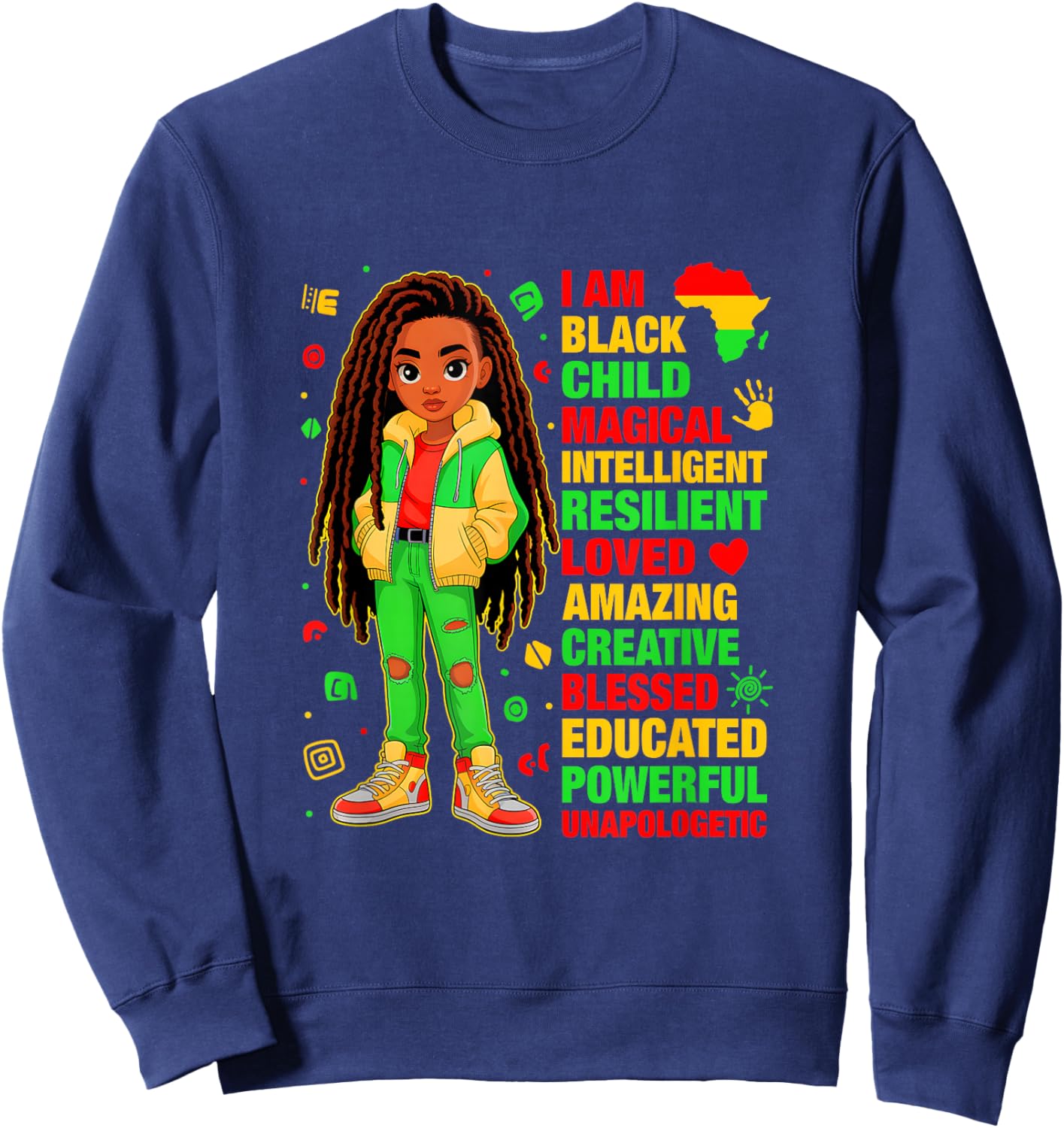 I Am Black Child History Month African American Kids Girls Sweatshirt - Sweatshirt | Navy