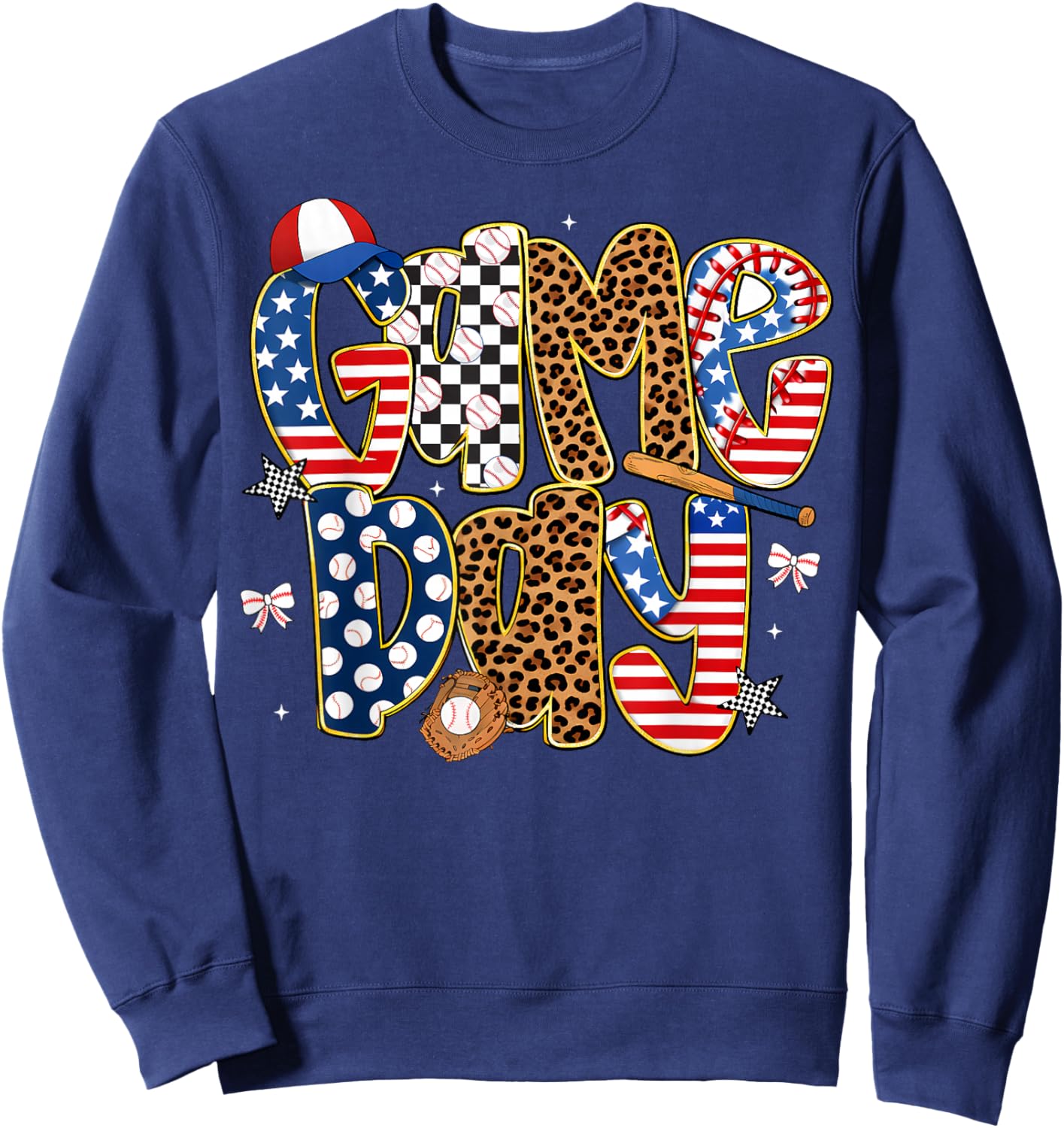 Checkered Leopard Game Day Baseball Men Women Kids Sweatshirt - Sweatshirt | Navy
