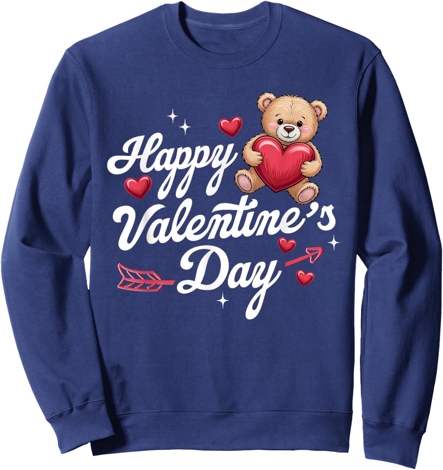 Happy Valentine's Day Teddy-Bear Heart Love Women Girls Kids Sweatshirt - Sweatshirt | Navy