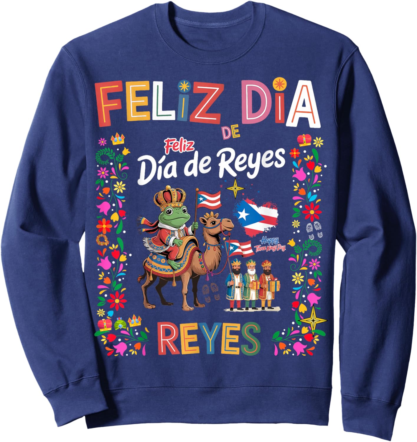 Three Kings Day Puerto Rican Women Idea & Coqui Frog Boricua Sweatshirt - Sweatshirt | Navy