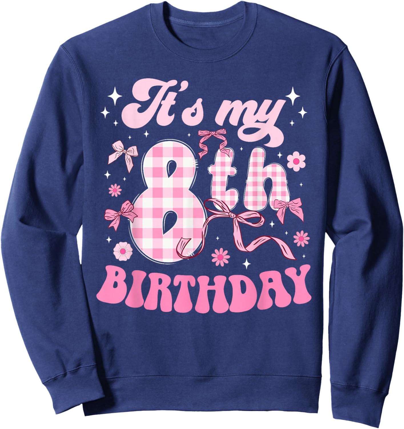 8th Coquette Birthday Party Eight Year Old Bow Sweatshirt - Sweatshirt | Navy