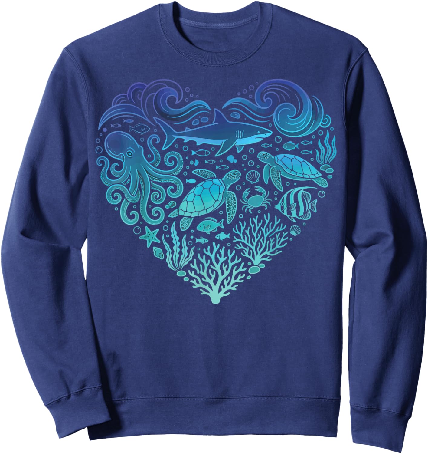 Underwater Sea Animals Heart Shark Fisher Sweatshirt - Sweatshirt | Navy