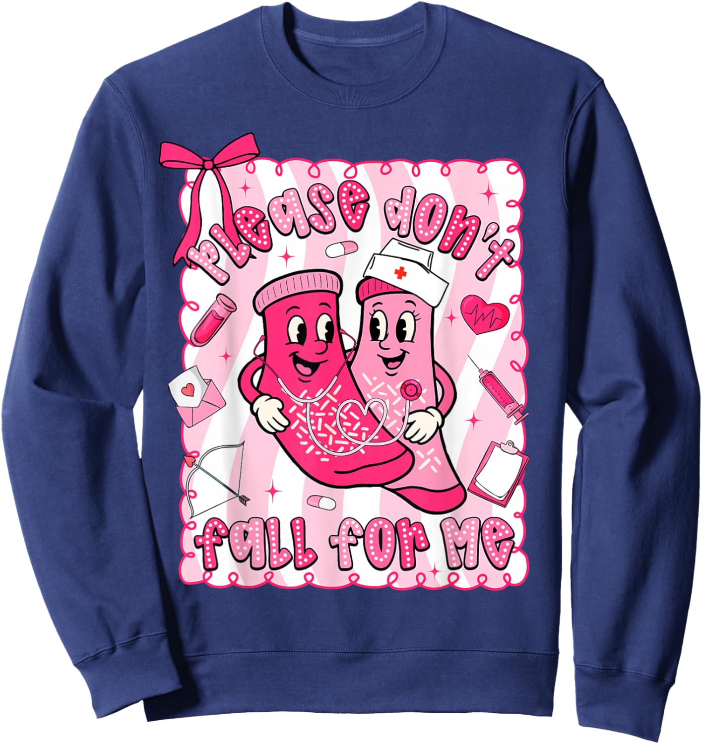 Preppy Valentine Please Don't Fall for Me RN CNA Nurse Women Sweatshirt - Sweatshirt | Navy