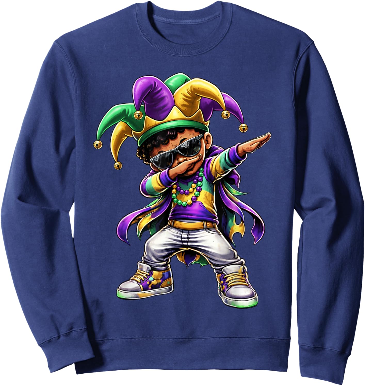 Boys Mardi Gras Dabbing Boy Black Jester Beads Toddler Kids Sweatshirt - Sweatshirt | Navy