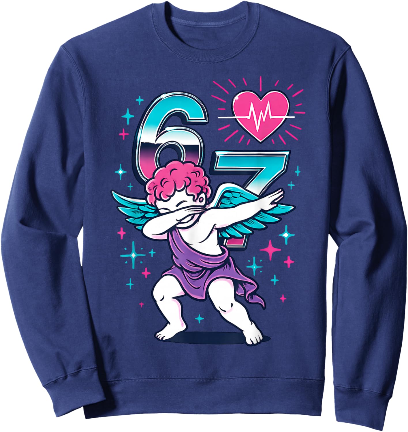 Valentines Day Dabbing Angel 67 Vday Cupid Funny Dancing Sweatshirt - Sweatshirt | Navy