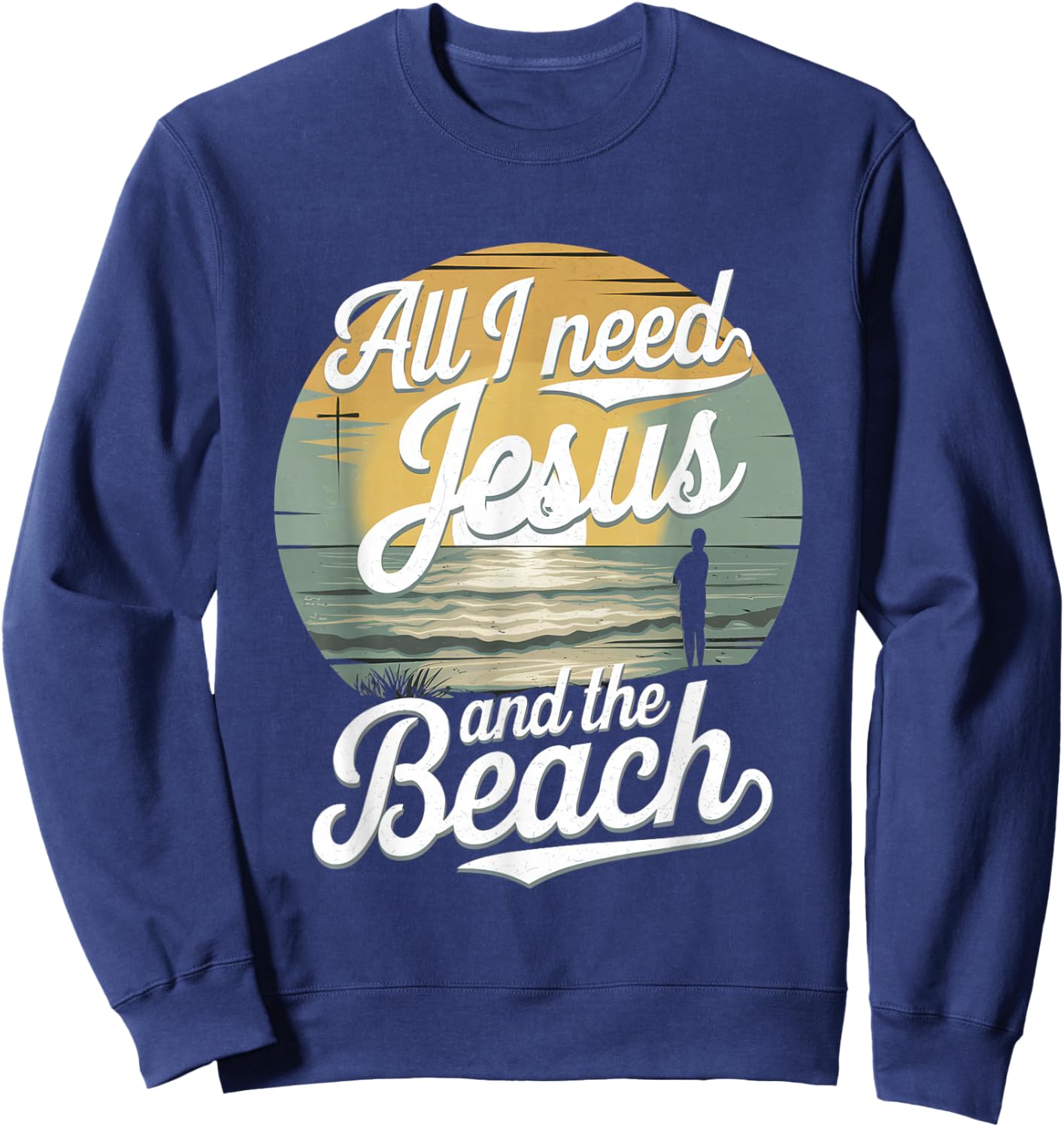All I Need Jesus and The Beach Funny Christian Sun Vacation Sweatshirt - Sweatshirt | Navy