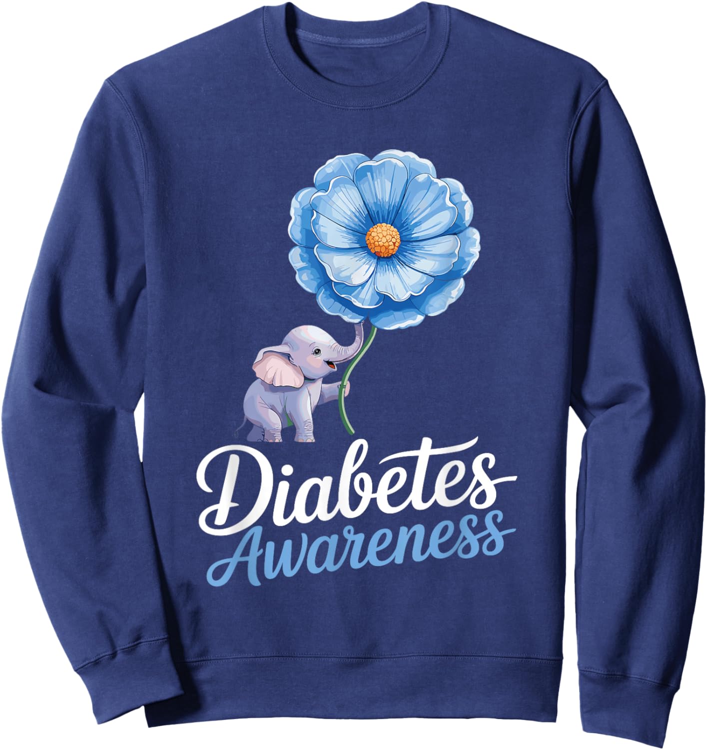 Elephants Sunflower Diabetes Awareness Day Sweatshirt - Sweatshirt | Navy