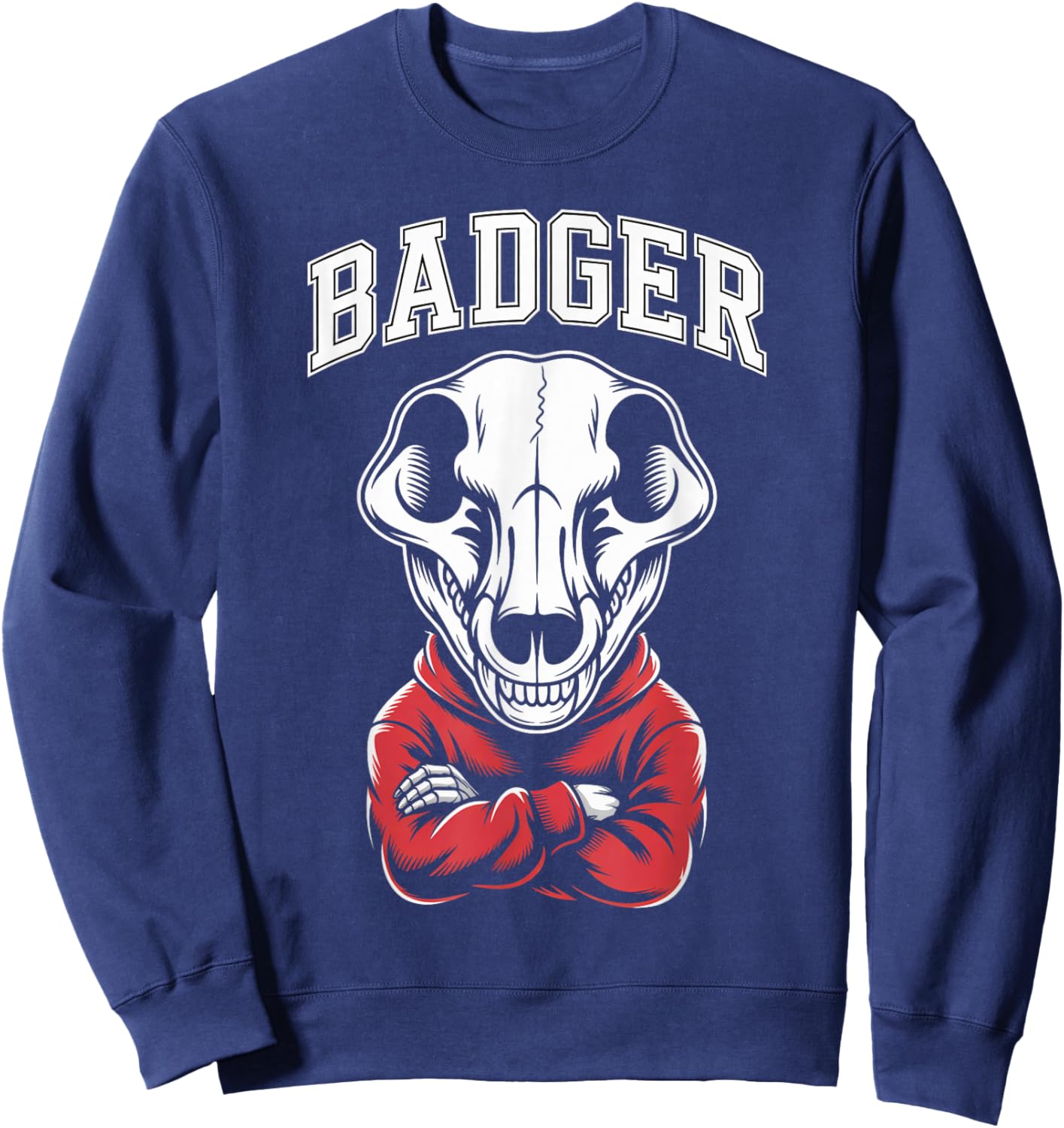 Cool Badgers Skull, Fun Animal Graphic Sweatshirt - Sweatshirt | Navy