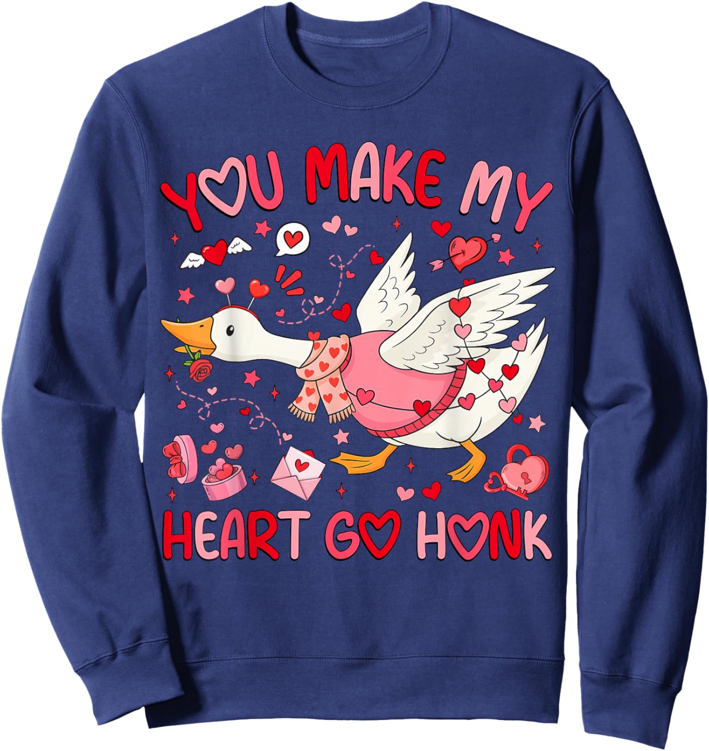 You Make My Heart Go Honk Valentine Goose Heart Silly Goose Sweatshirt - Sweatshirt | Navy