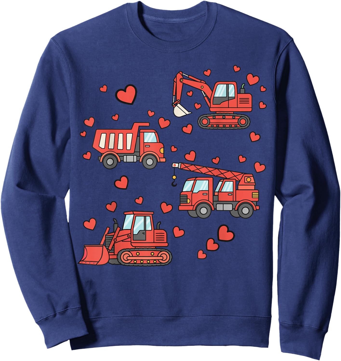 Kids Construction Truck Valentine Kid Boy Toddler Valentines Sweatshirt - Sweatshirt | Navy