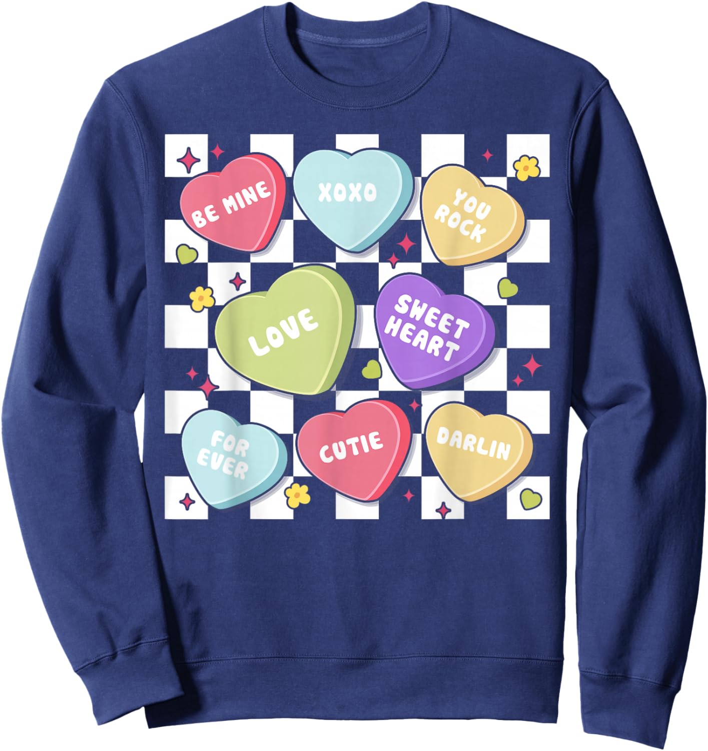 Valentines Day Hearts Candy Be Mine Valentine Checkered Sweatshirt - Sweatshirt | Navy