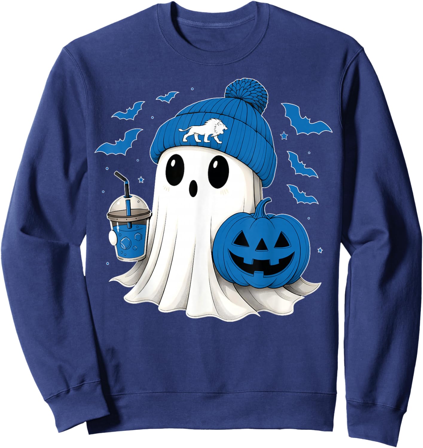 Vintage Retro Ghost Pumpkin Lion Gift Women Kid Sweatshirt - Sweatshirt | Navy