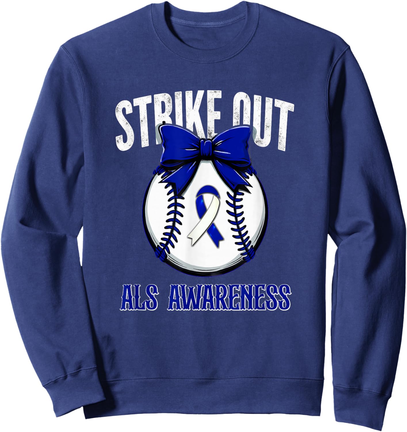 Retro Strike Out Baseball ALS Awareness Sweatshirt - Sweatshirt | Navy