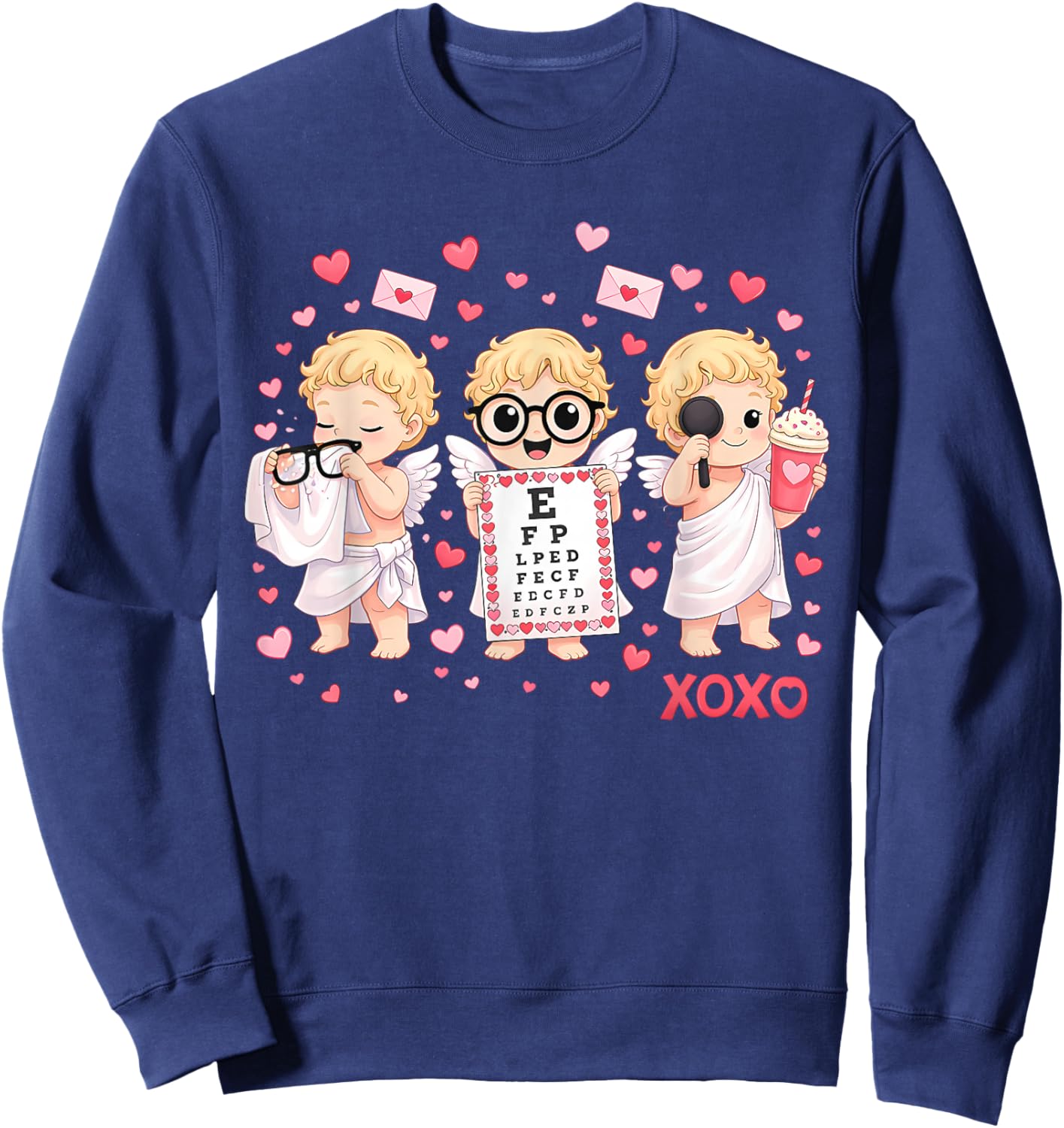 XOXO Cupid Vision Squad Optometrist Valentines Day Eye Dr Sweatshirt - Sweatshirt | Navy