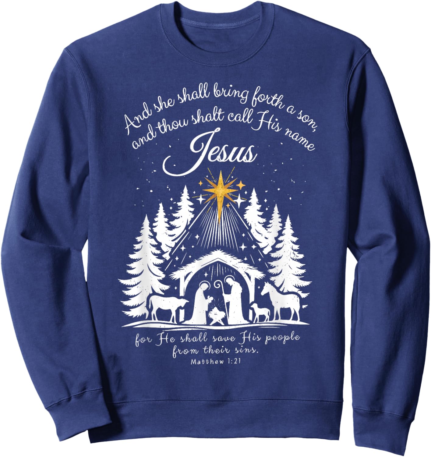 Jesus Christian Xmas Merry Christmas Family Pajamas Holiday Sweatshirt - Sweatshirt | Navy