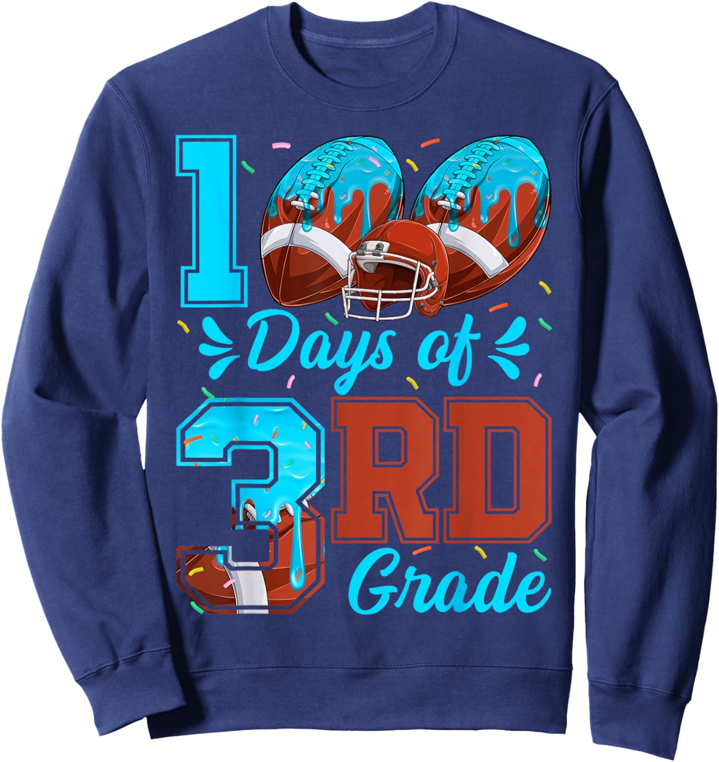 100 Days of 3rd Grade Football 100th Day of School Boys Kids Sweatshirt - Sweatshirt | Navy