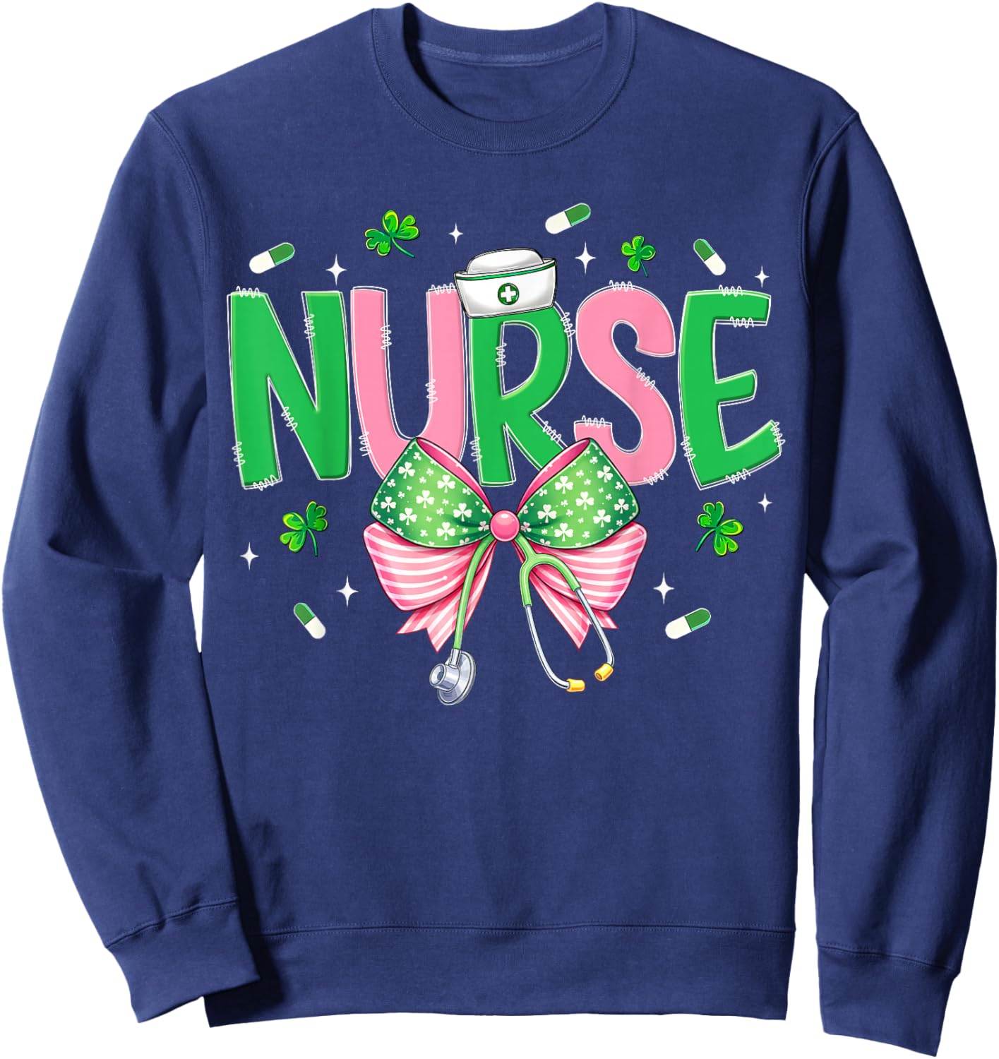 Irish Coquette Nurse Stethoscope Scrub St Patricks Day Nurse Sweatshirt - Sweatshirt | Navy