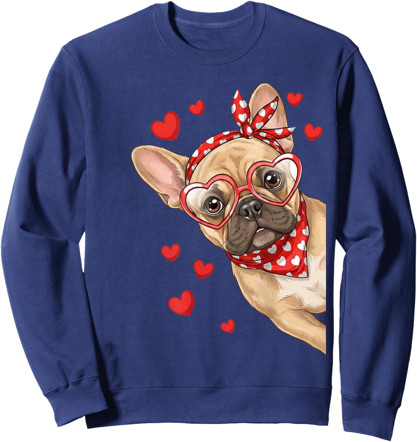 Cute French Bulldog Valentine Dog Mom Valentines Sweatshirt - Sweatshirt | Navy