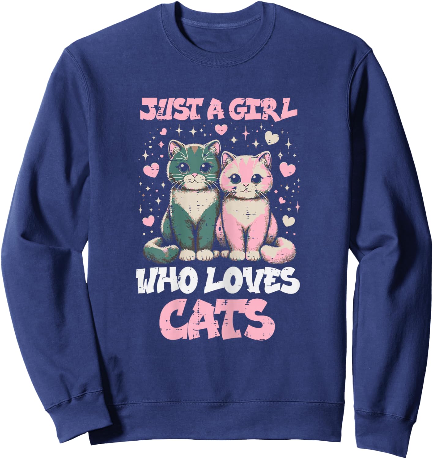 Just Girl Who Loves Cats Vintage Kitty Women Girls Kids Teen Sweatshirt - Sweatshirt | Navy