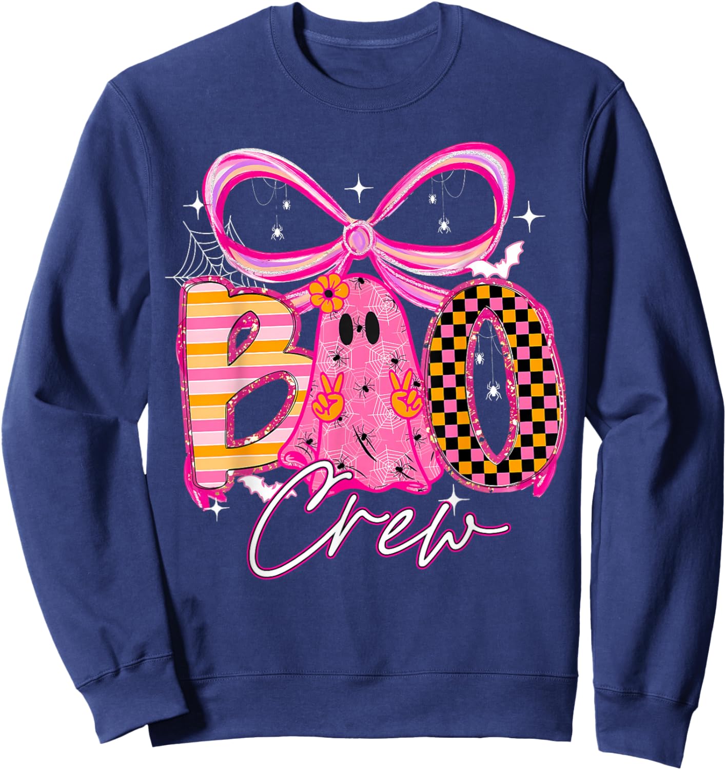 Boo Crew Cute Coquette Bow Ghost Halloween Women Kids Sweatshirt - Sweatshirt | Navy