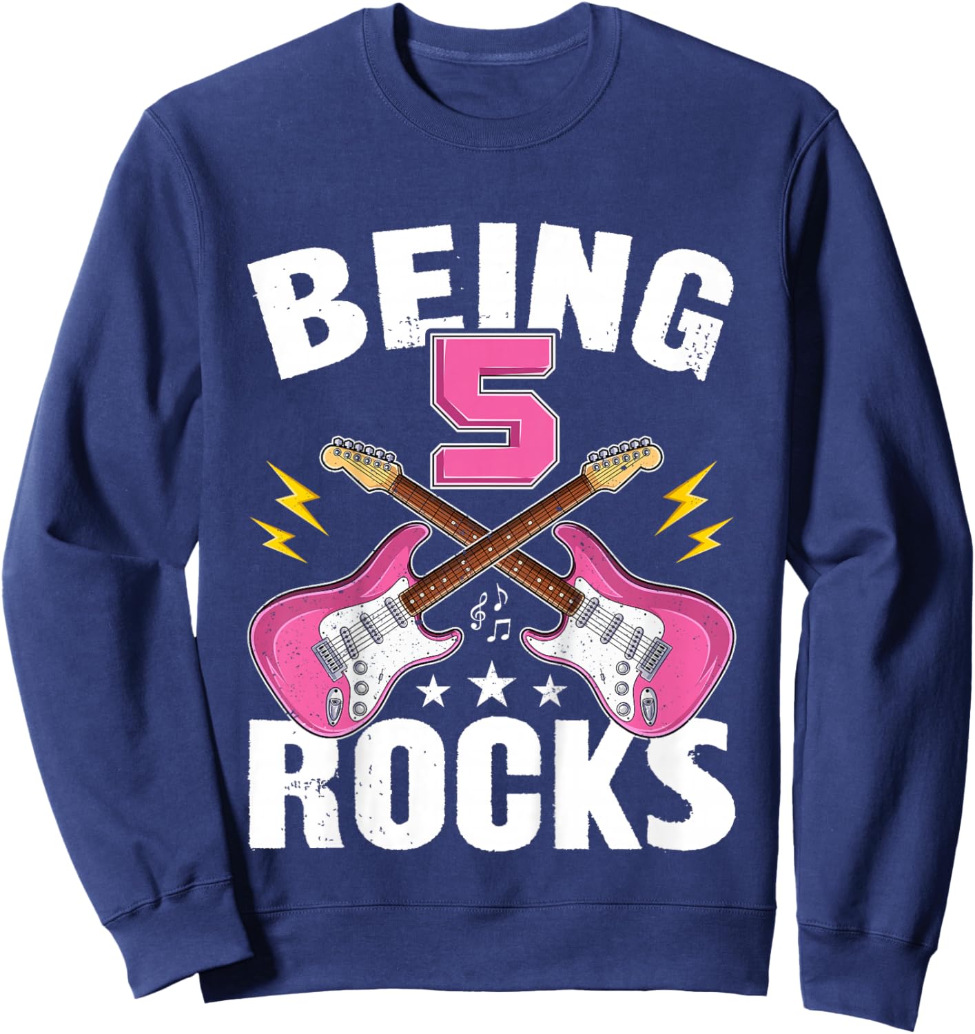 Being 5 Rocks Cute Five Years Old Guitar 5th Birthday Girls Sweatshirt - Sweatshirt | Navy