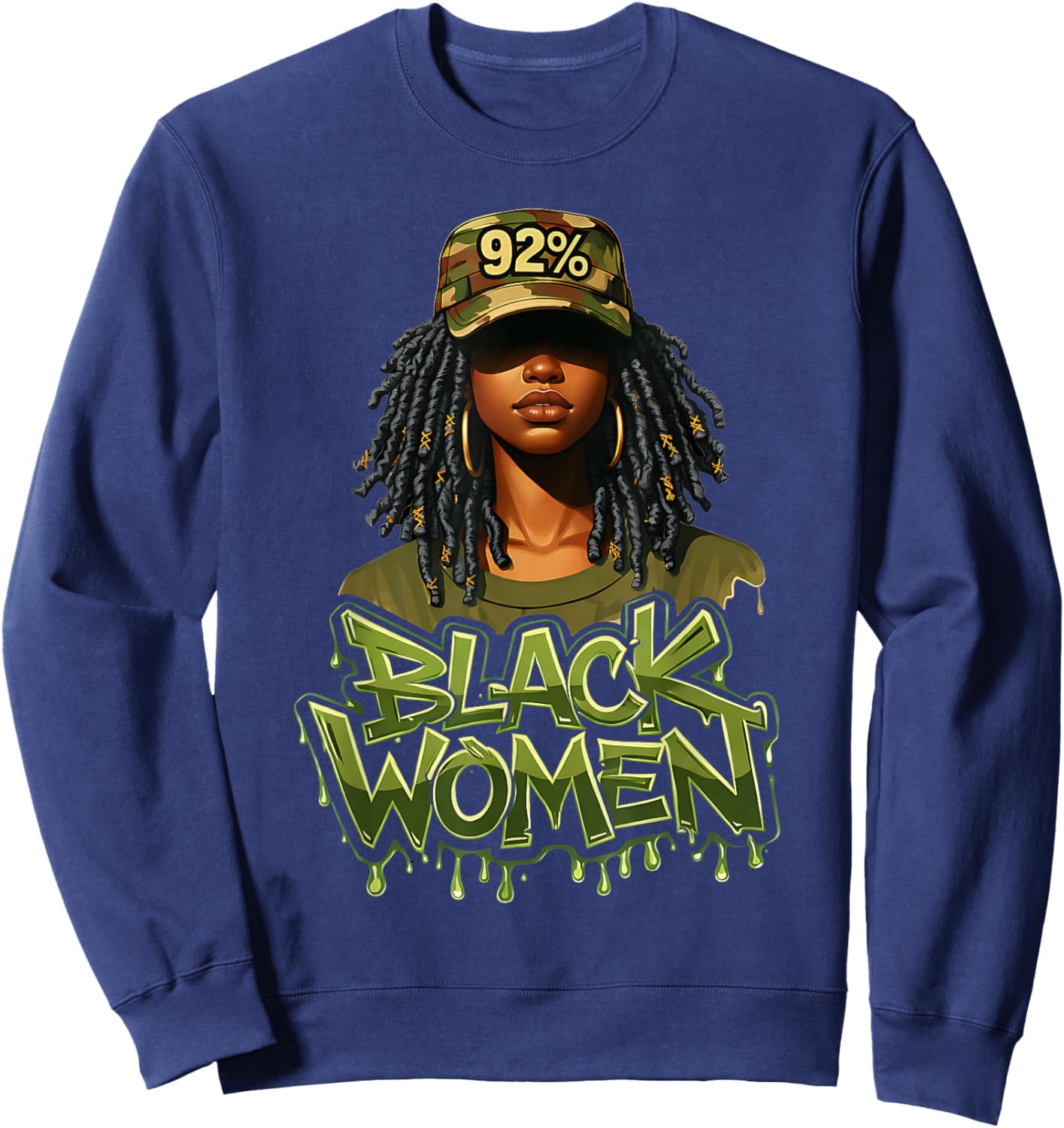 92% Black Women 92 Percent Melanin Queen Afro Pride Sweatshirt - Sweatshirt | Navy
