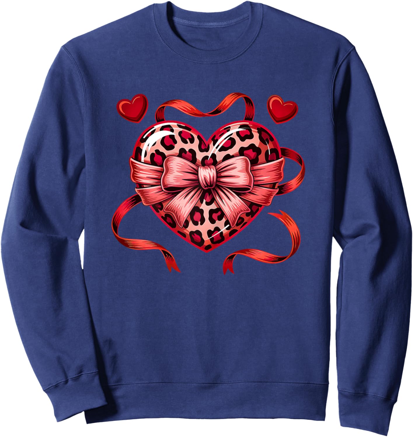 Coquette Bow Leopard Heart Love Valentines Day Sweatshirt - Sweatshirt | Navy