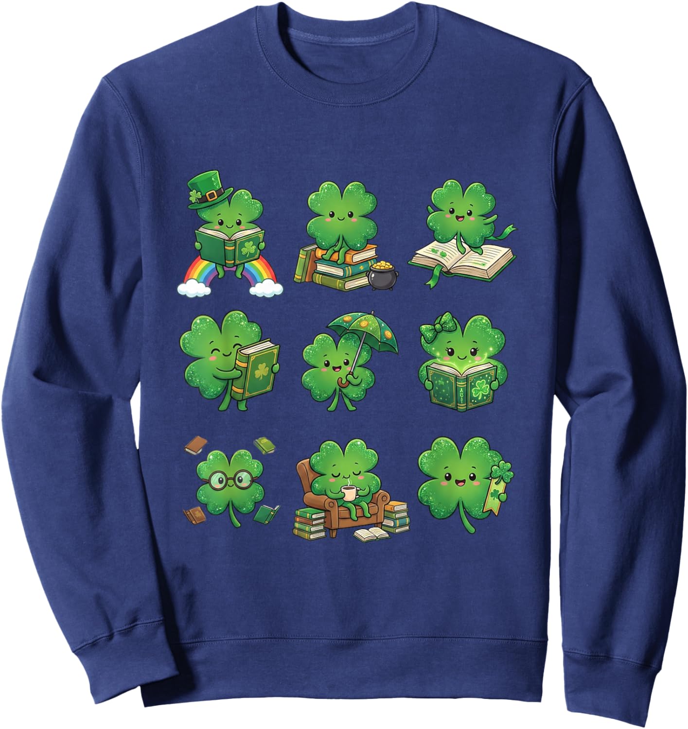 Cute Shamrock Reading St Patricks Day Teacher Book Lovers Sweatshirt - Sweatshirt | Navy