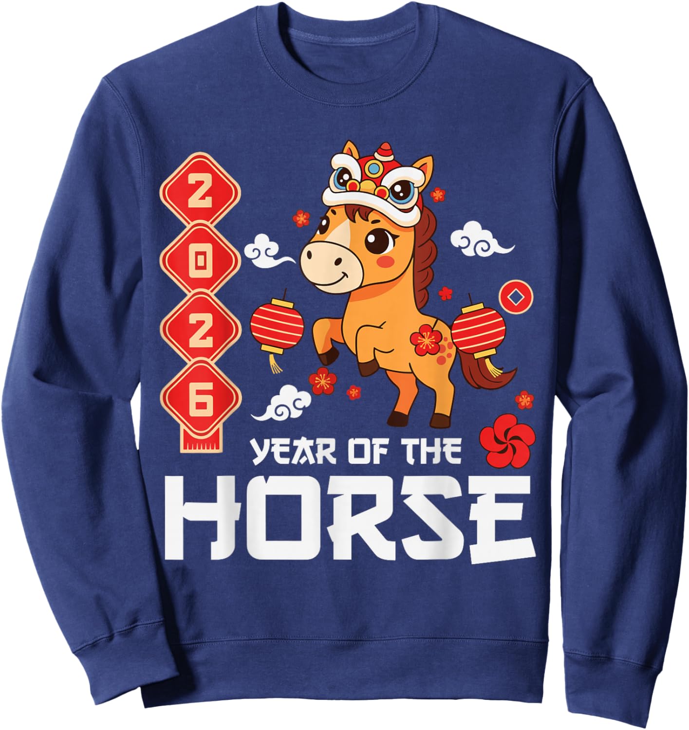 Year of The Horse 2026 Cute Kawaii Chinese New Year Kids Sweatshirt - Sweatshirt | Navy