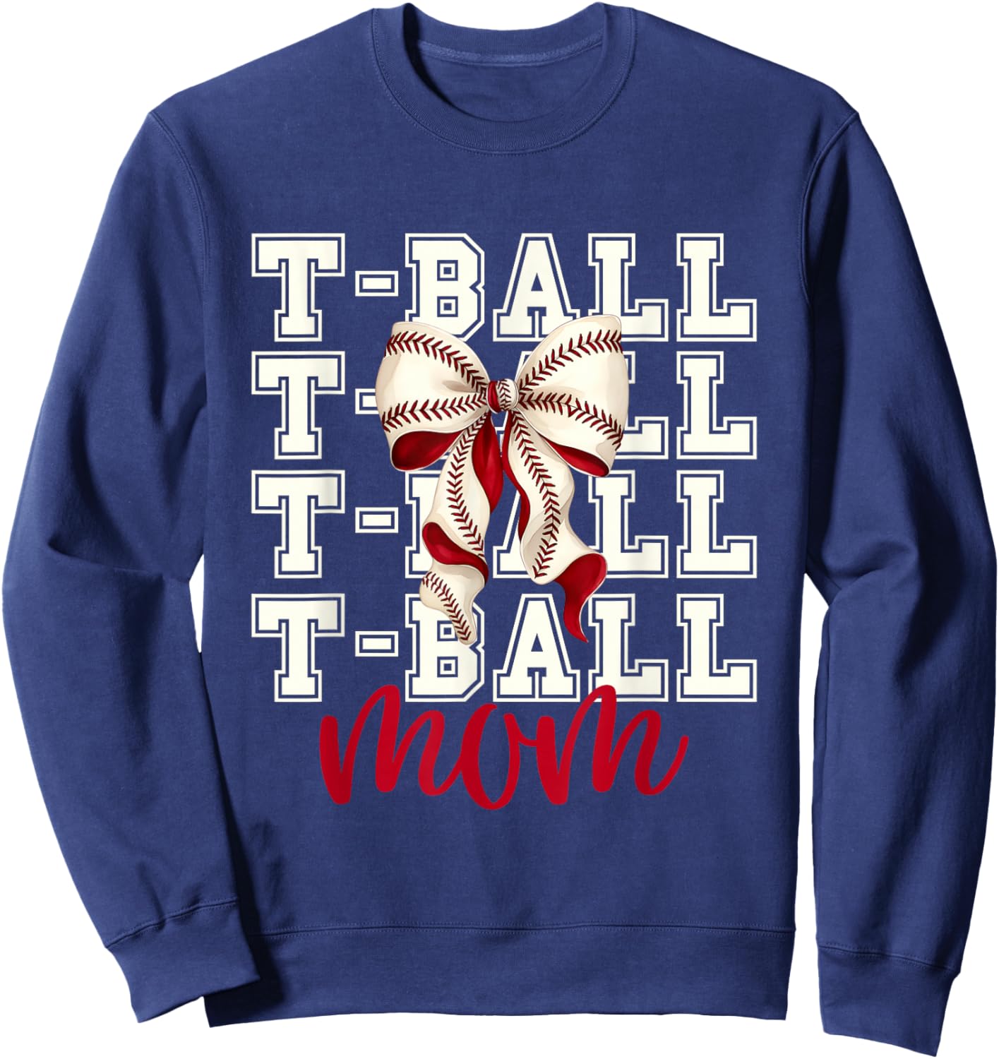 Tball Mom Teeball T-Ball Coquette Baseball Bow Sweatshirt - Sweatshirt | Navy