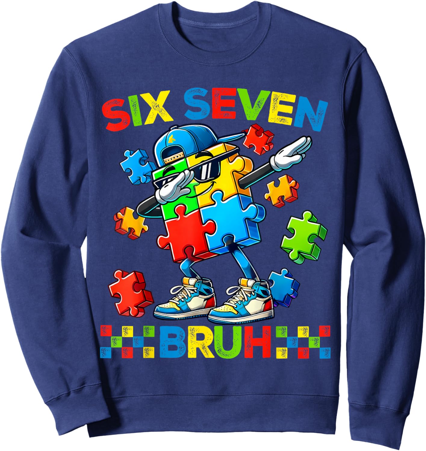 Bruh 67 Six Seven Puzzle Dabbing Boys Kids Autism Awareness Sweatshirt - Sweatshirt | Navy